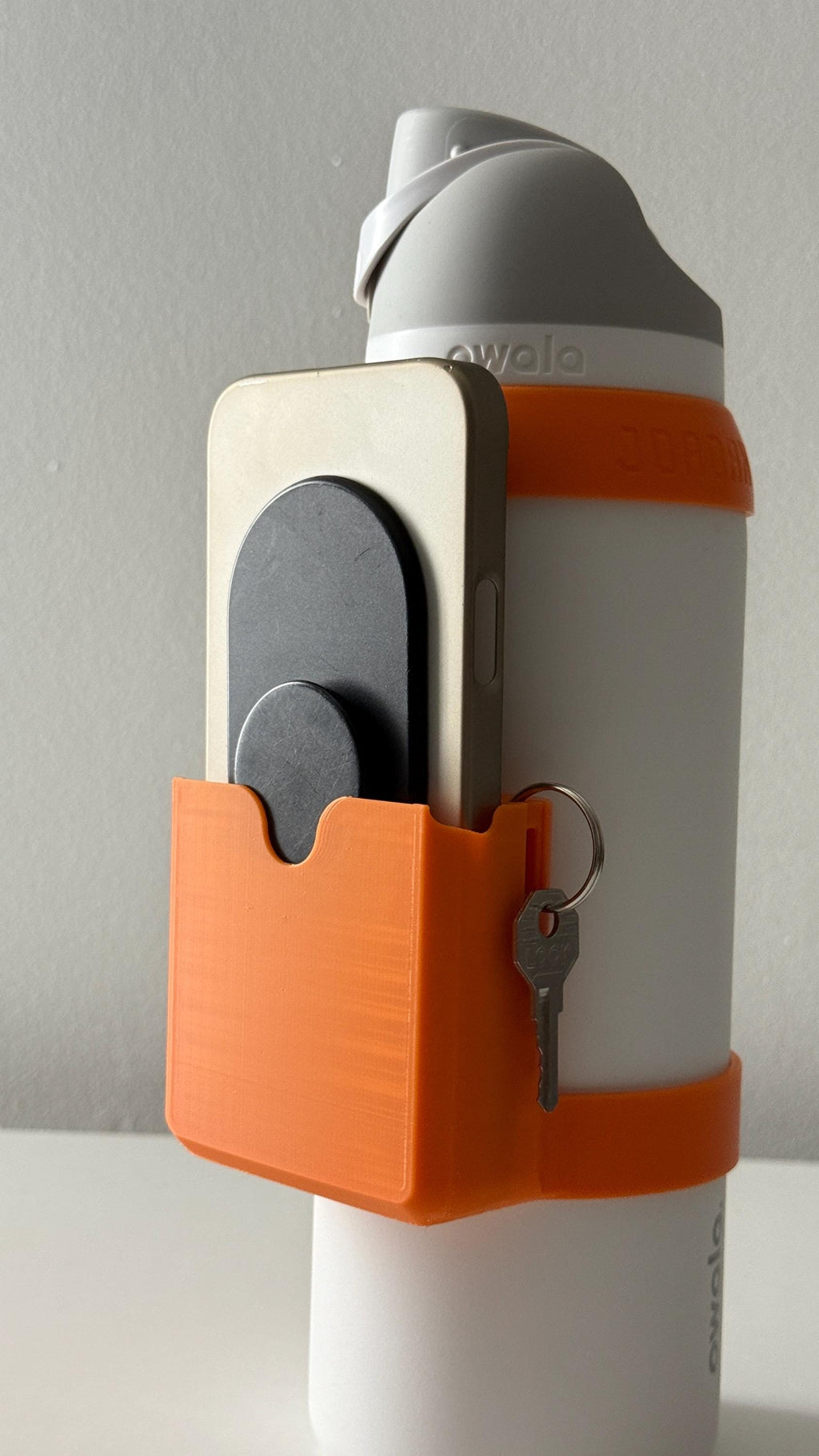 For the Owala FreeSip 40oz Water Bottle - Customizable Name Band with Phone Dock, Carrying Pouch and Dual Key Ring Holder