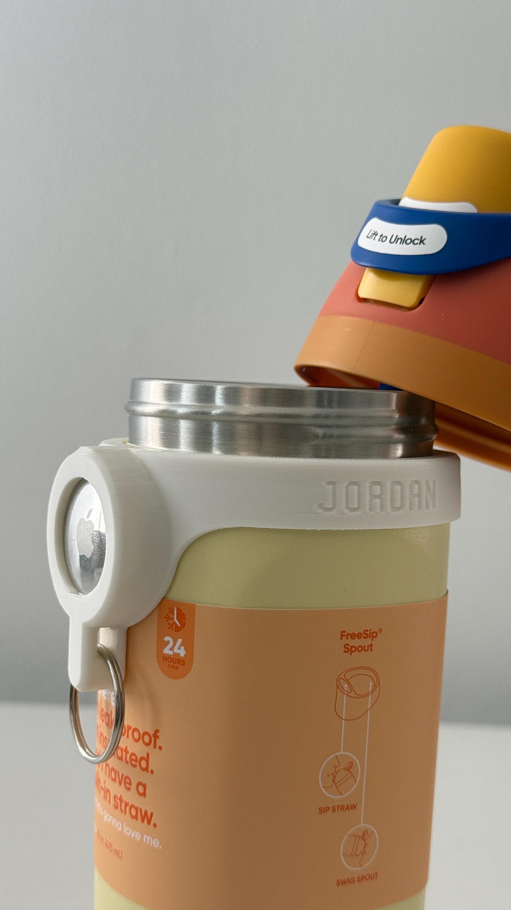 For the Owala FreeSip Kids 16oz Water Bottle - Customizable Name Band with AirTag Holder and Keyring