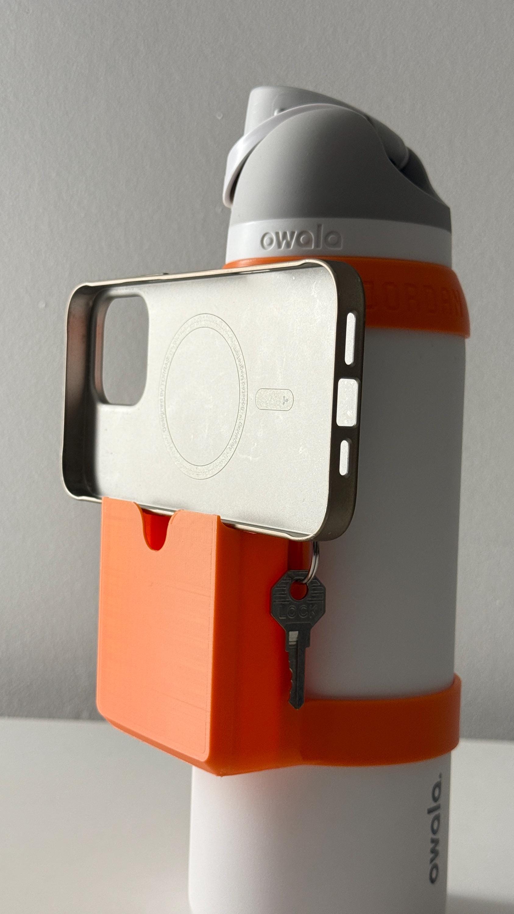 For the Owala FreeSip 40oz Water Bottle - Customizable Name Band with Phone Dock, Carrying Pouch and Dual Key Ring Holder