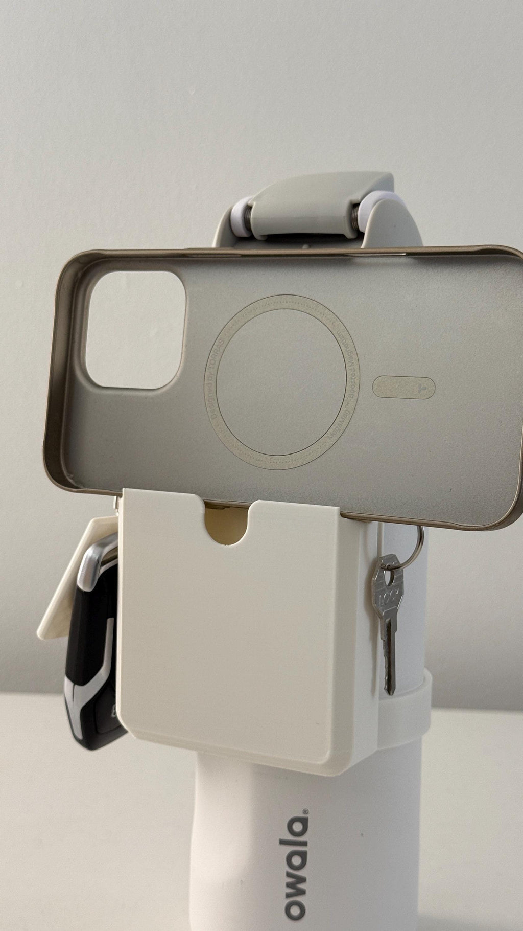 For the Owala FreeSip 24oz Water Bottle - Customizable Name Band with Phone Dock, Carrying Pouch and Dual Key Ring Holder