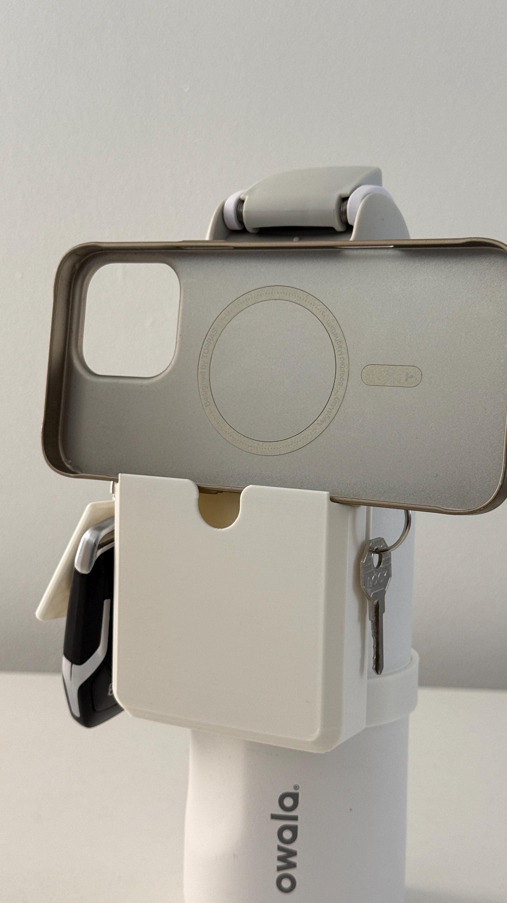 For the Owala FreeSip 24oz Water Bottle - Customizable Name Band with Phone Dock, Carrying Pouch and Dual Key Ring Holder