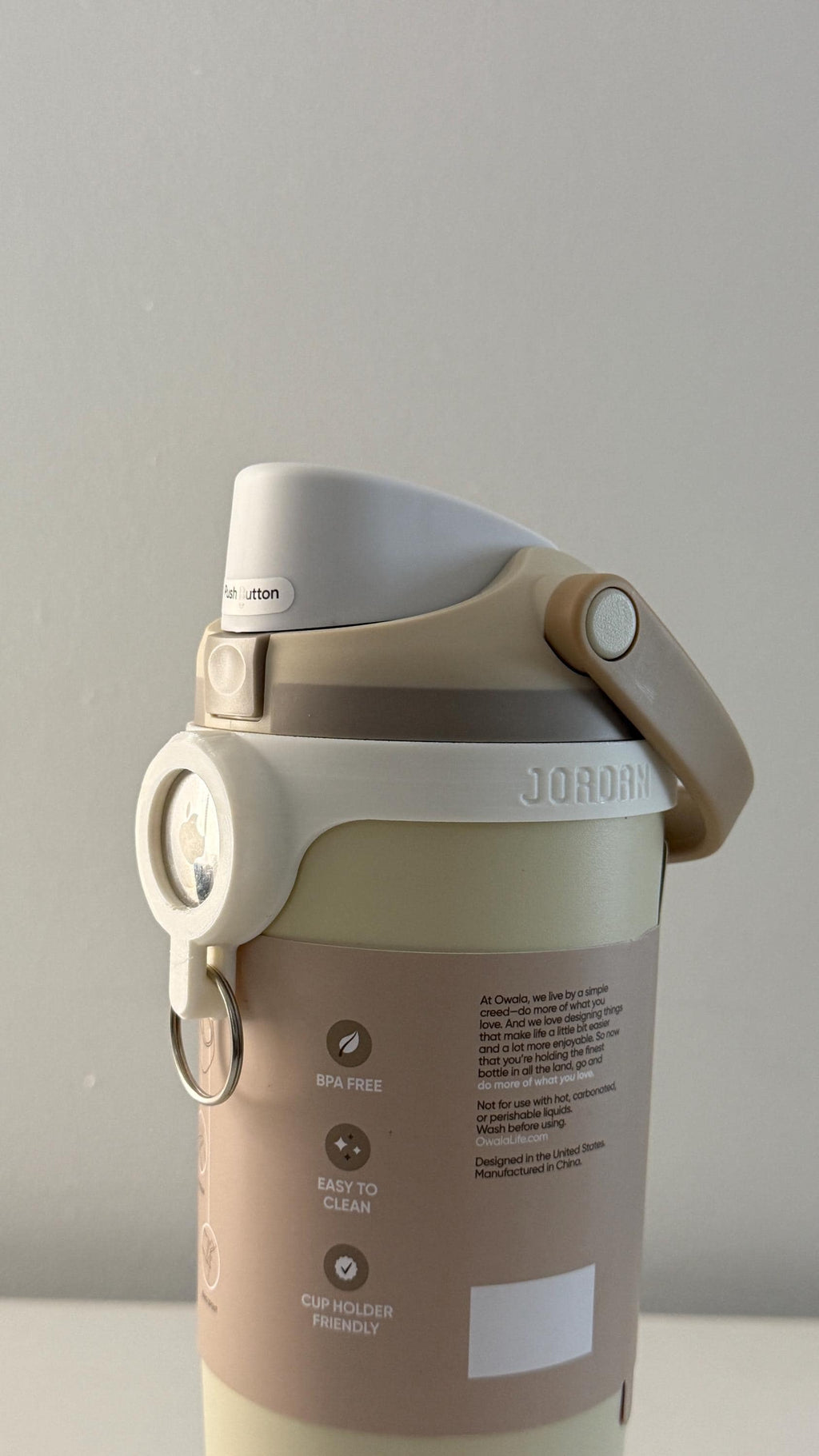 For the Owala Sway 30oz Water Bottle - Customizable Name Band with AirTag Holder and Keyring