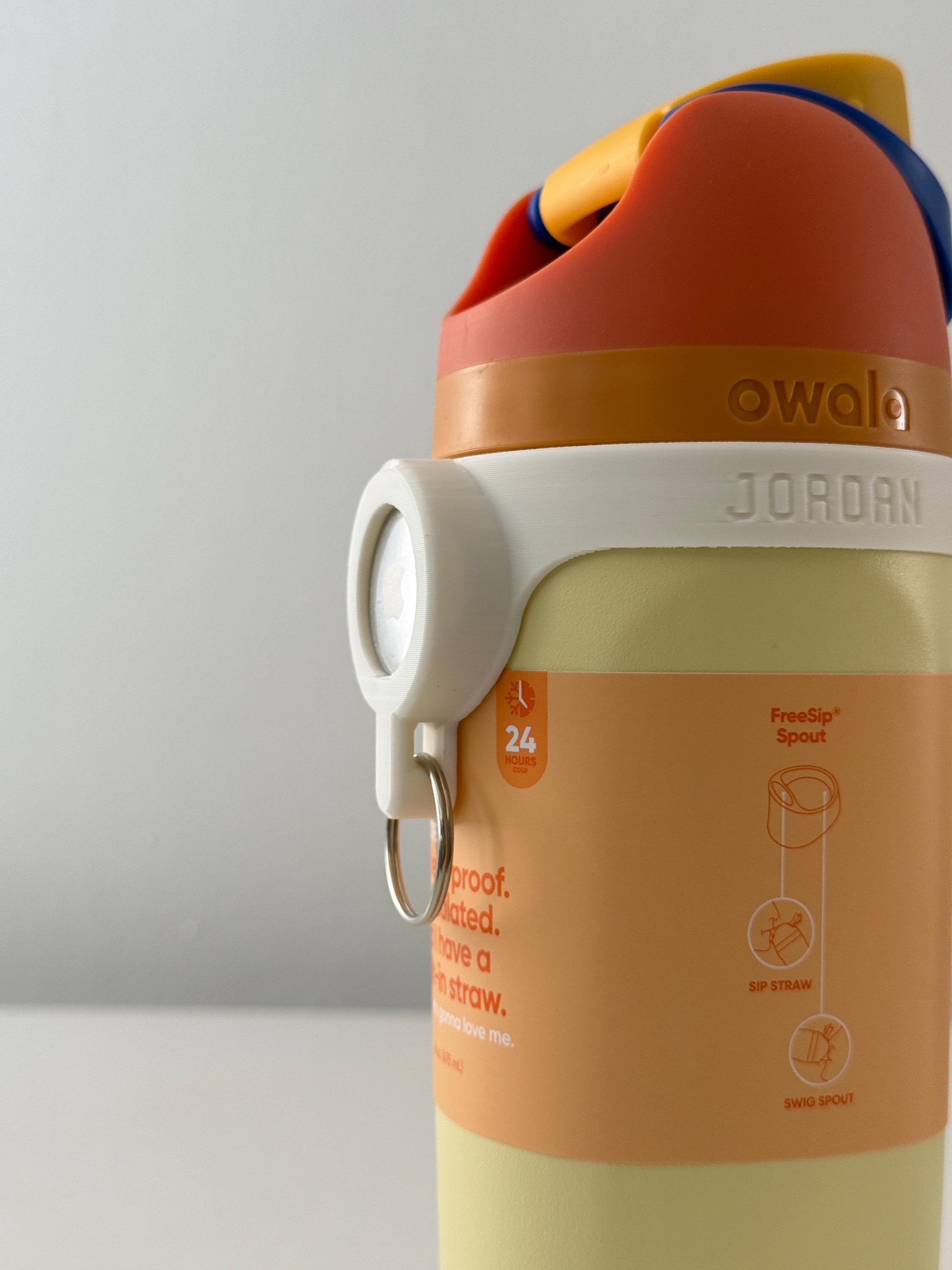 For the Owala FreeSip Kids 16oz Water Bottle - Customizable Name Band with AirTag Holder and Keyring