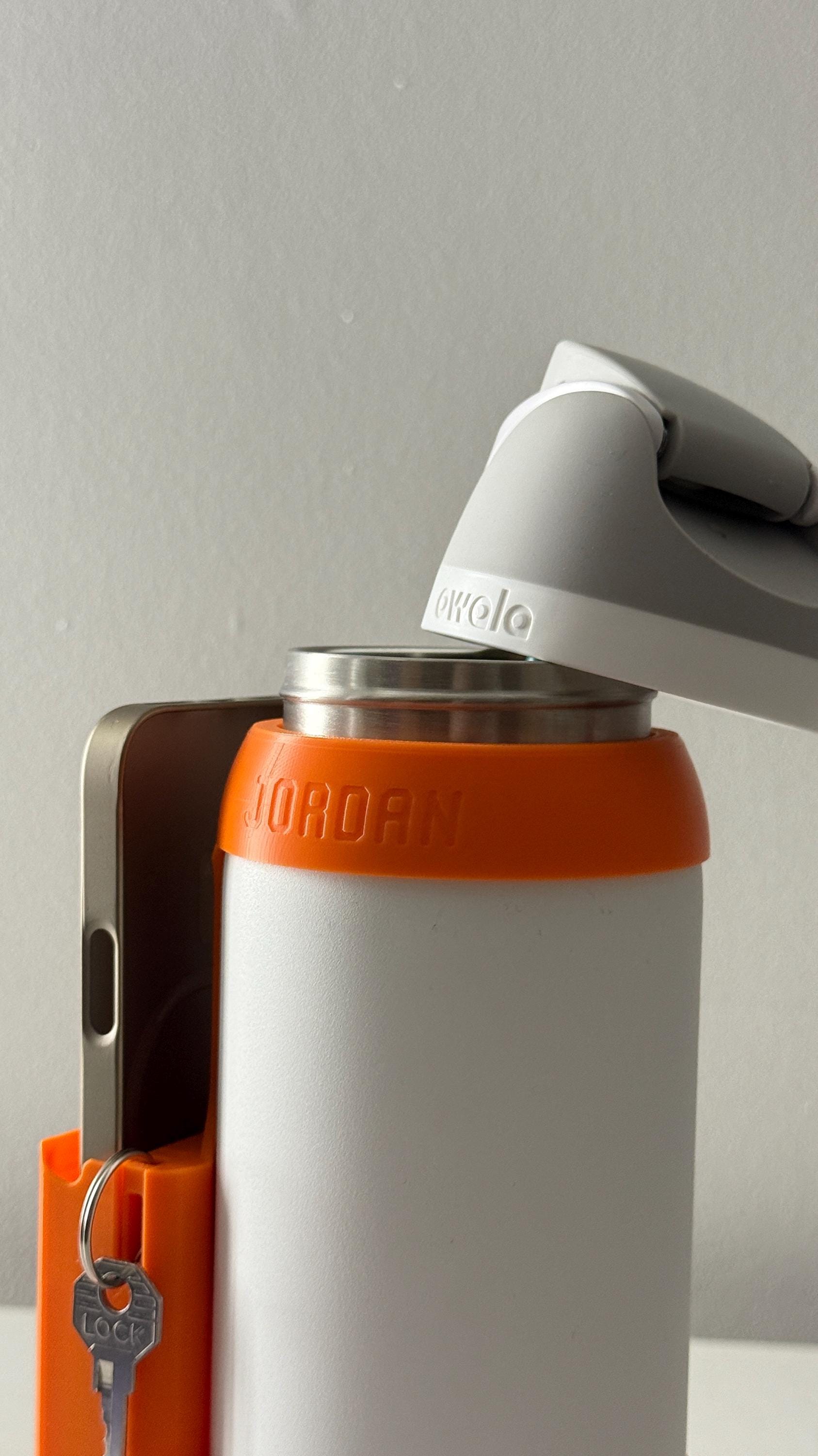 For the Owala FreeSip 40oz Water Bottle - Customizable Name Band with Phone Dock, Carrying Pouch and Dual Key Ring Holder